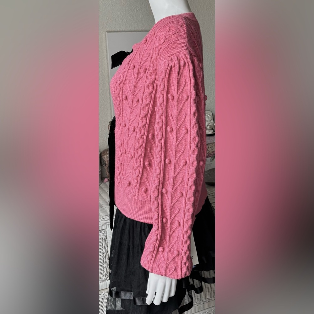 Cider Cardigan Popcorn Cable Knit Buttonless Pink Black Ties Size Juniors XL NWT - Picture 5 of 10